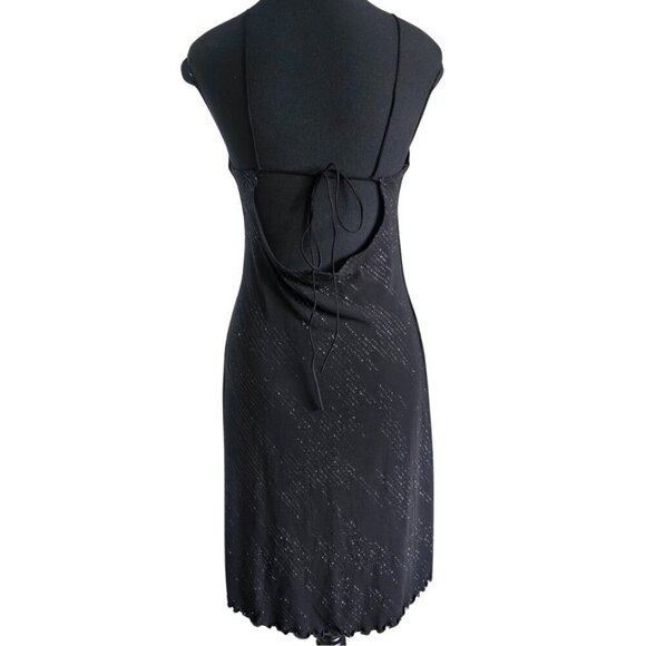 Women's Black Spaghetti Strap Asymmetrical Party Dress - Picture 2 of 16